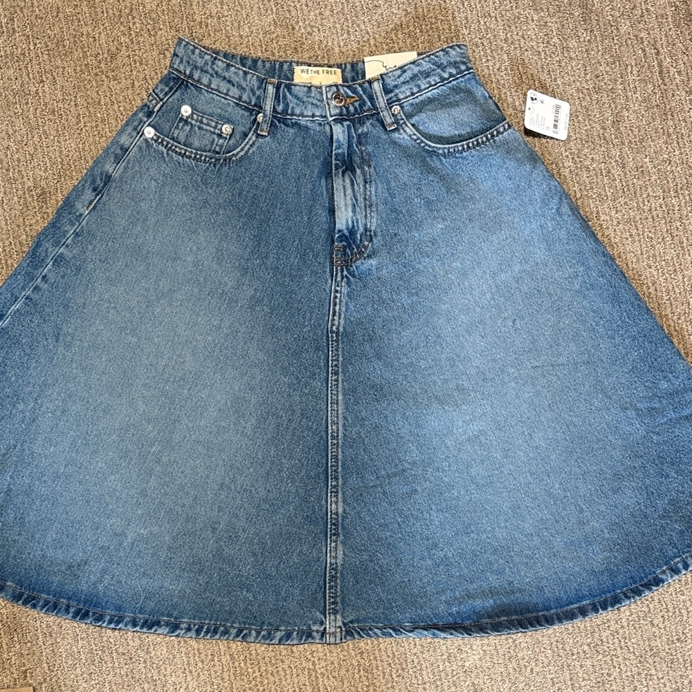 Free People Blue A-Line Denim Skirt